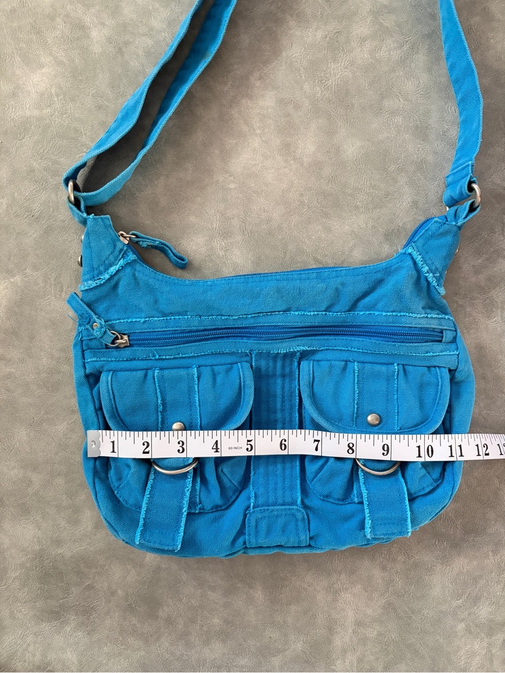 Y2K 2000’s Blue Canvas Cargo Crossbody Bag - Picture 10 of 13